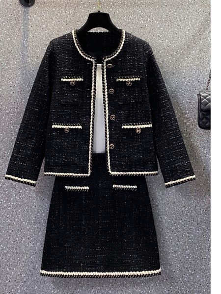 

two piece dress autumn winter french vintage tweed sets for women outfits office ladies elegant fragrance cardiganskirt 230826, White