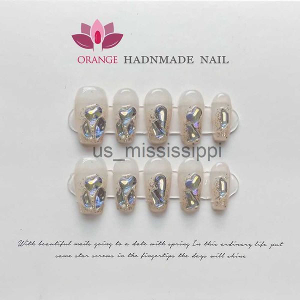 

false nails glitter press on nails y2k full cover ballerina japanese nail sticker handmade korean manicuree decoration nail arts for girls x, Red;gold