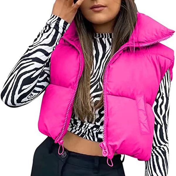 

women s jacket winter warm crop waistcoat sleeveless stand collar double sided lightweight puffer vest 230826, Black;brown