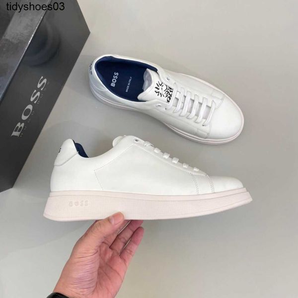

boss classic men's leather low casual small white shoes high beauty soft sole sports shoes business board shoes, Black