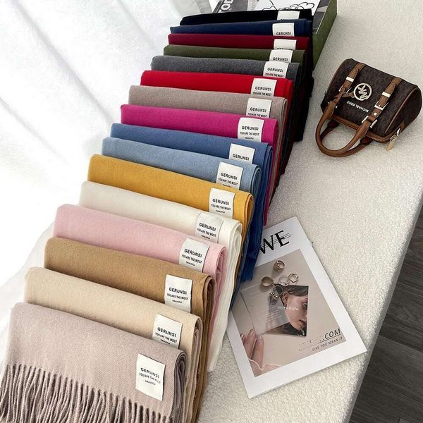 

gerunsi pure color scarf thick quality imitation cashmere single shawl japanese and korean students all match, Blue;gray