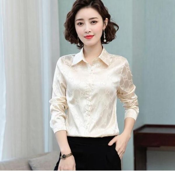 

new women's blouses & shirts luxury ggity letter printed silk designer pattern shirts fashion office shirt, White