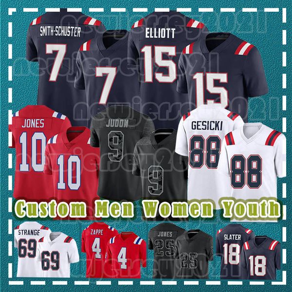 

10 mac jones football jersey ezekiel elliott matt judon mike gesicki juju smith-schuster cole strange new englands patriots matthew slater r, Black;red