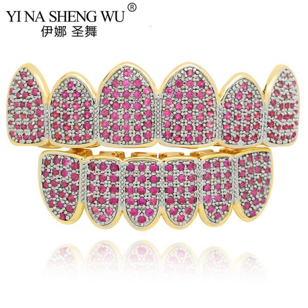 

dental grills hip hop teeth set for men women body jewelry accessories pink with aaa crystals zircon piercing lover gift 230825, Black