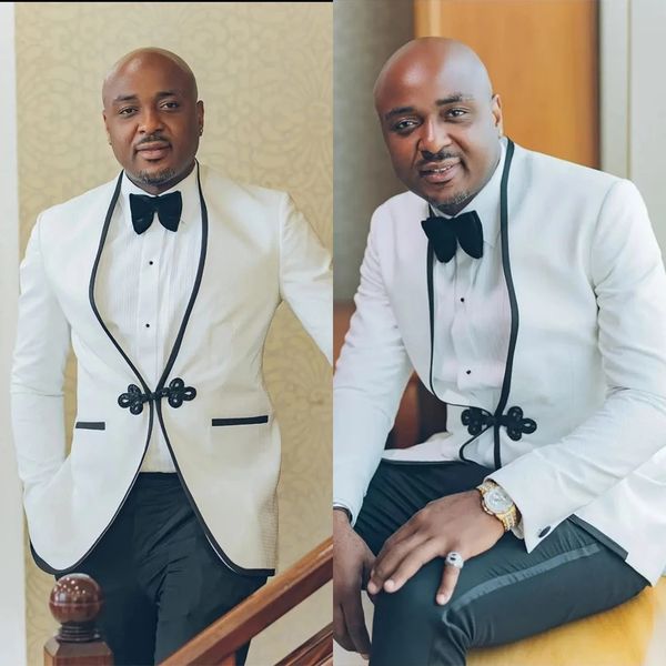 

white plus size tuxedos for men wedding slim fit shawl lapel double breasted jacket 2 pieces male costume black pants, Black;gray