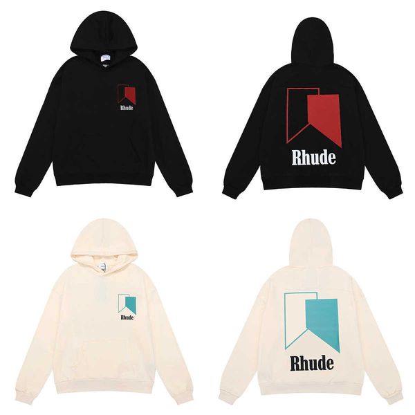 

autumn and winter high street fashion label los angeles rhude printed high weight cotton terry hoodies for men and women, Black
