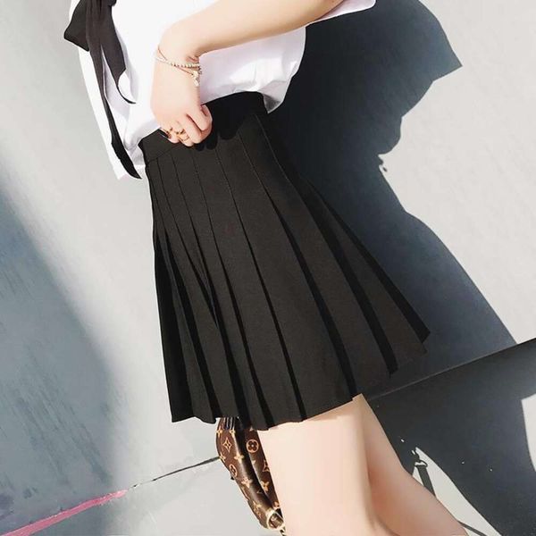 

anti exposure dress spring skirts style high waist black pleated skirt student a line short female autumn soft girl