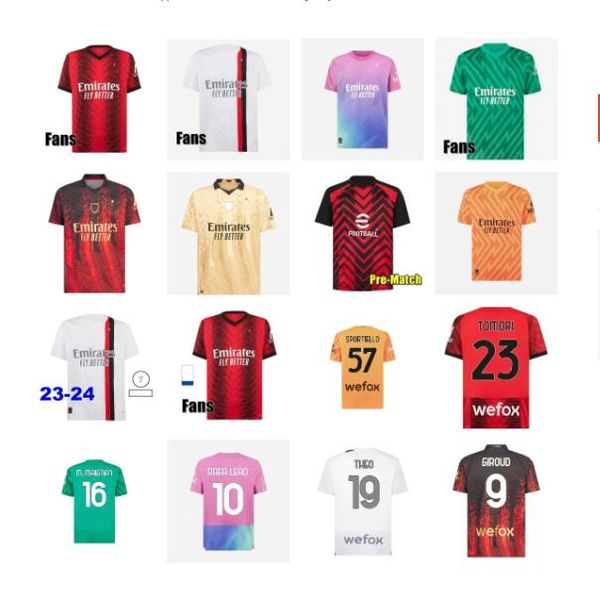 

23 24 ac soccer jerseys ibrahimovic milans 2023 2024 brahim giroud maglia rebic leao theo messias jr football shirt maignan goalkeeper mens, Black;yellow