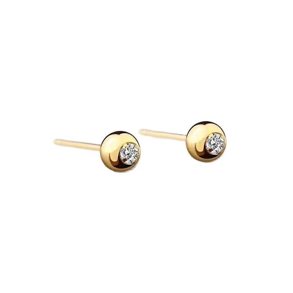 

back madalena sarara pure 18k yellow gold stud earrings pave setting bead shape women earrings au750 made, Silver