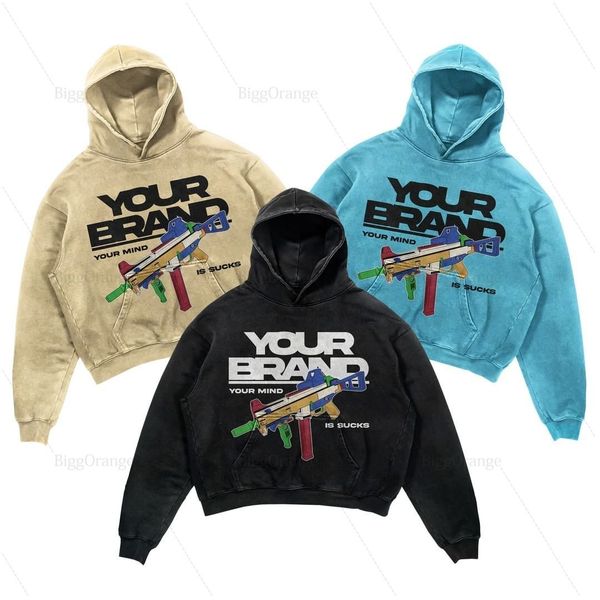 

women's hoodies sweatshirts retro y2k gun letter printing design hoodies men streetwear design casual sweatshirts couples harajuku goth, Black