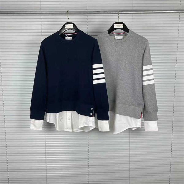

tb7h men's hoodies sweatshirts tb tom autumn/winter new classic four bar fake two piece round neck sweater casual comfort sweater, Black