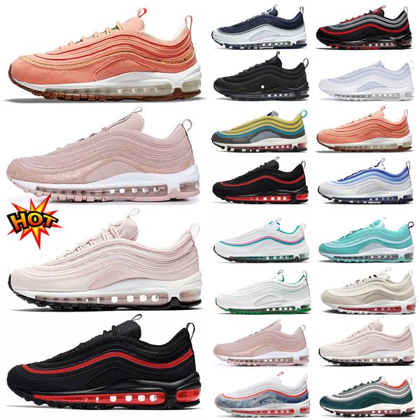 

fashion 97 97s running shoes pink white satan-1 have indigo storm melon tint barely volt atomic pink gym red worldwide pack men women sneake
