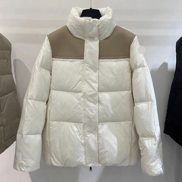 

designer women's down coat embroidered badge sheepskin panel standing collar short women winter coat loose relaxed warm winter jacket w, Black