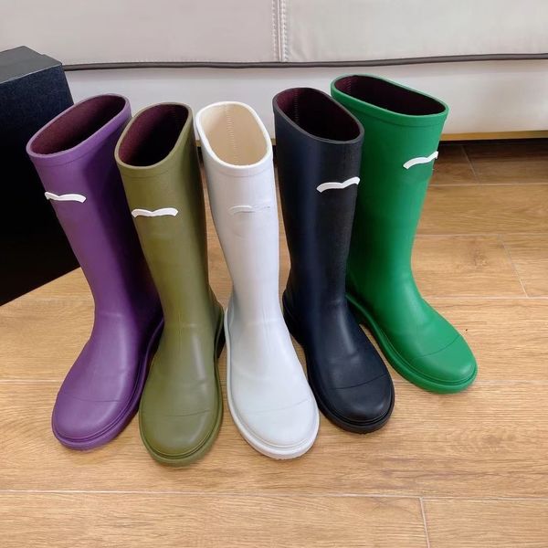

luxurys designer square toe women rain boots thick heel thick sole long boots fashion boots men women rubber boots new waterproof and anti s, Black