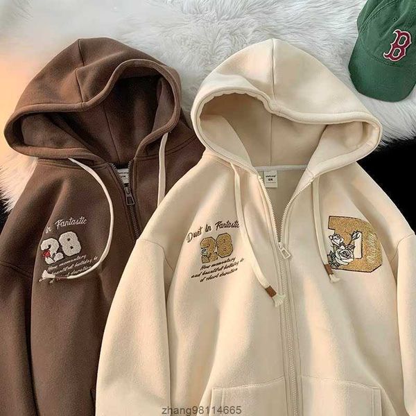 

cardigan hooded sweater jacket men's spring and autumn trendy sports couple outfit ruffian handsome jacket men's top, Black