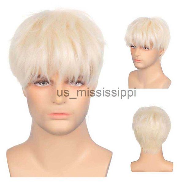 

synthetic wigs synthetic pale gold hair mens wig cosplay short curly wig for man natural wigs for men halloween costume x0826, Black