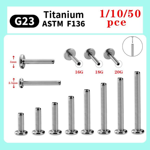

rings 1/10/50pce14g 16g 20g labret lip piercing ring earring base lip body jewelry plugin base g23 astm f136 titanium wholesale, Slivery;golden