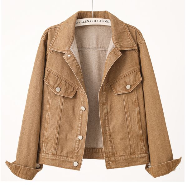 

women s jackets spring and autumn denim jacket bf hong kong style solid color polo collar motorcycle work jack 230826, Black;brown