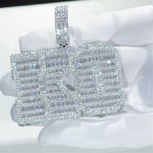 

hip hop jewelry gold plated 925 silver baguette vvs moissanite diamond iced out custom name necklace