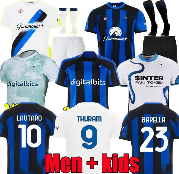 

lukaku home away soccer jerseys 21 22 23 24 inter barella vidal lautaro eriksen alexis dzeko correa uniforms football shirt 2023 2024 milan, Black;yellow