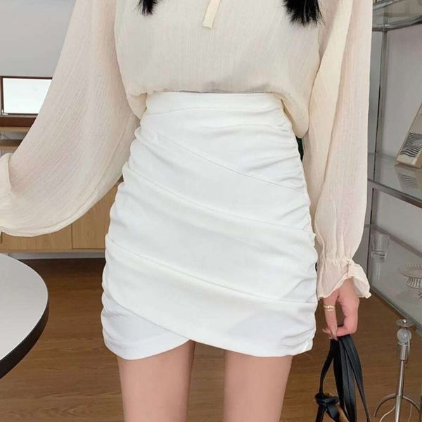 

spring and summer style skirts irregular pleated high waist skirt womens a line slim fit short, Black