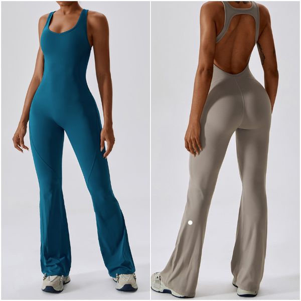 

Iu 2024 Iu-8117 Womens Jumpsuits One Piece Yoga Outfits Sleeveless Close-fitting Dance Jumpsuit Long Fast Dry Breathable Bell-bottoms Pants -8117