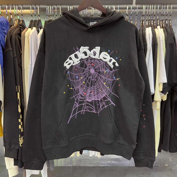 

young thug sp5der 555555 cotton terry loose relaxed hoodie sweater for men and women, Black