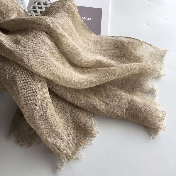 

pure linen scarf natural color widened large size autumn and winter travel dress japanese shawl, Blue;gray