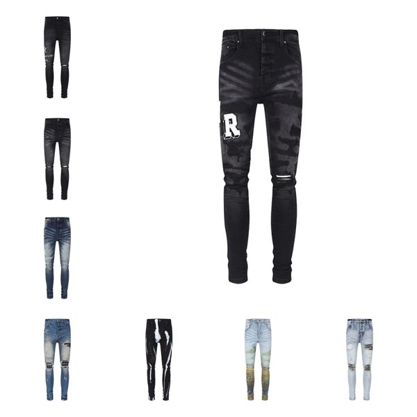 

designer jeans mens denim trousers fashion pants high-end quality straight design retro streetwear casual sweatpants purple jeans 30-40, Blue
