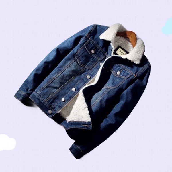 

jacket men and coat trendy warm fleece thick denim jacket winter fashion men jean outwear male cowboy plus size, Black;brown