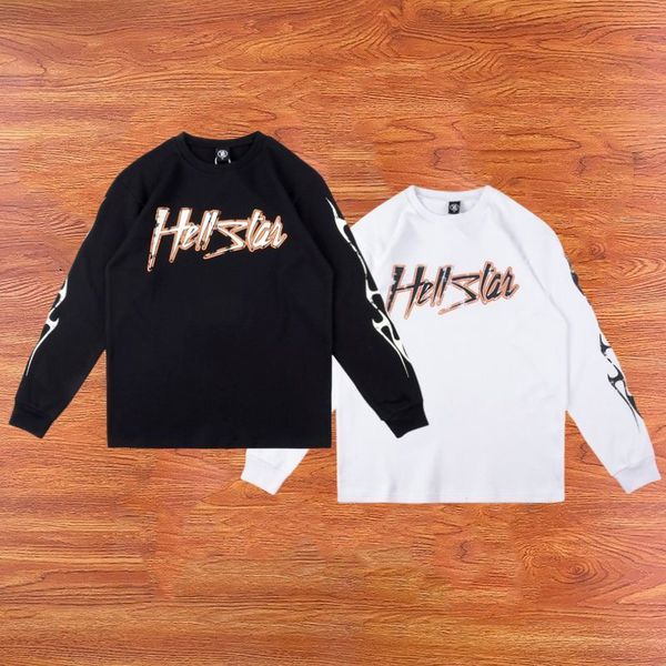 

women s hoodies sweatshirts hellstar studios sweatshirt signature letter print round neck pullover loose waffle long sleeve t shirts men wom, Black