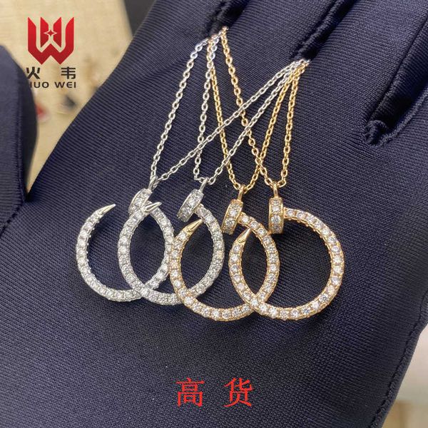 

pj9h classicard necklace women's 18k rose gold plated nail fashion versatile diamond embedding short collar chain jewelry, Silver
