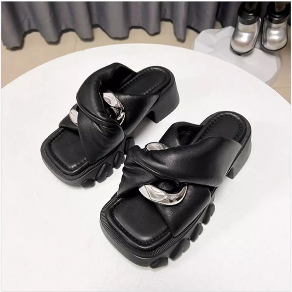 

designer fashion women sandals summer thick-soled cross slippers, Black