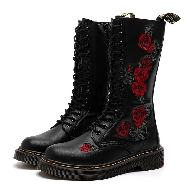 

short boots 100% cowhide belt buckle metal women shoes classic thick heels leather designer shoe high heeled fashion diamond lady boot large, Black