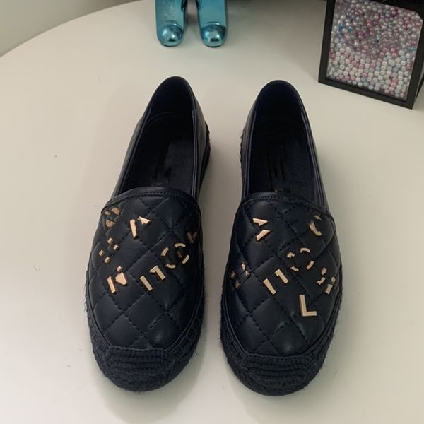 

classic women espadrilles chan letter designer shoe luxury real leather checks quilting loafer woman casual shoe canvas loafers classic desi, Black