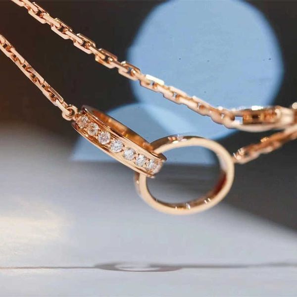 

wsfx high version double ring necklace with female niche design summer 18k rose gold mesh red same love diamond inlay light luxury collarbon, Silver