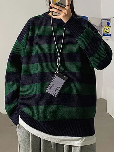 

women s sweaters autumn winter knitted striped sweater women casual oversized pullovers loose warm jumper streetwear teen knitwear 230826, White;black
