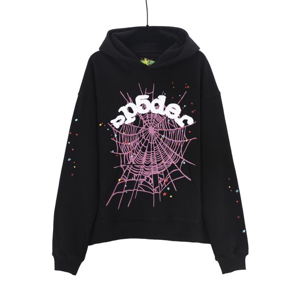 

senior designer men's hoodie new american popular spider web 555 foam high street terry hooded sweater men's and women's clot, Black