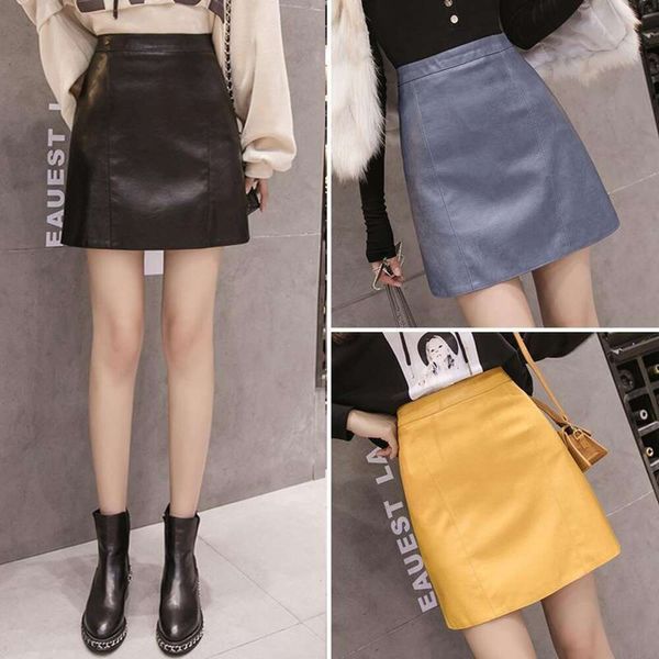 

high waisted pu small leather skirt for women korean style fashionable all matching autumn and winter a word hip, Black