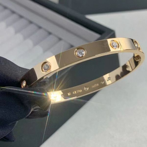 

women luxury designer bracelet bangle v gold plated rose gold non tarnish bracelets with screwdriver 6mm wide inlaid 10 diamond size 16-19#, Black