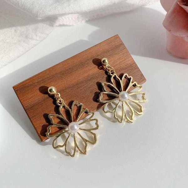 

stud earrings colorful l korean arrival gold color hollow out flower metal drop for women fashion jewelry gifts party accessories, Golden;silver