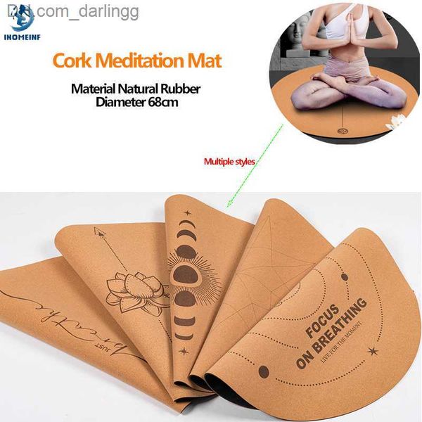 

68cm cork natural rubber mat 5mmthickened meditation cushion sitting cushion round flat yoga mat sweat-absorbent breathable q230826
