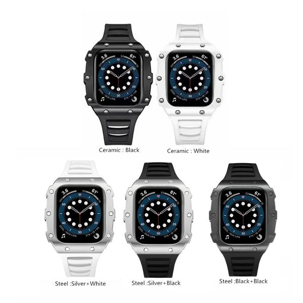 

Ceramic Stainless Steel Mod Kit Case Wristband Bracelet Band Strap Bands Cover Fit Watchband for Apple Watch Series 4 5 6 7 8 SE iWatch 42/45mm 40/41mm