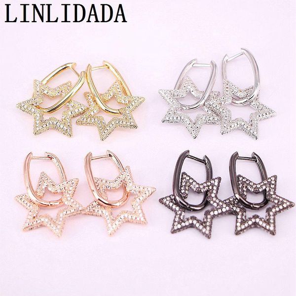 

huggie 5pair fashion hoop earrings women cz jewelry gold /black color star earring hoops for party birthday gifts, Golden;silver