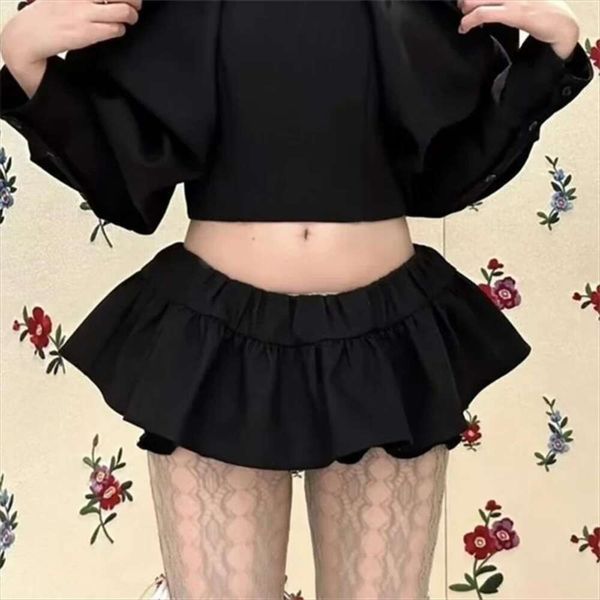 

item title short mini skirt han man flower bud puffy casual a line, Black