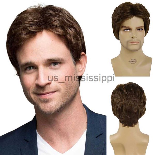 

synthetic wigs gnimegil synthetic wigs for men short wig with bangs fashion hairstyle brown wig natural haircut hair replacement layered wig, Black