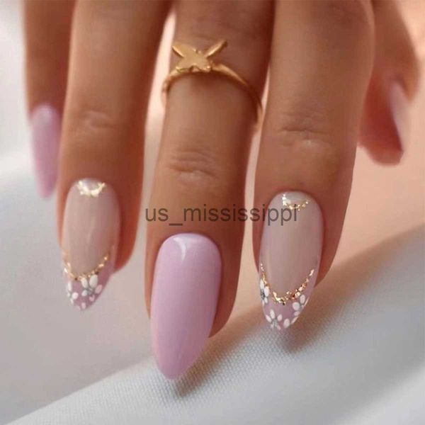 

false nails 24pcs medium length almond press on nails nude acrylic nails press on nails for women artificial jelly glue sticker on nails abs, Red;gold