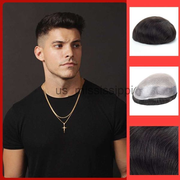 

synthetic wigs male hair prosthesis injection hair mens wig natural men toupee pu base human hair system replacement man hairpiece zakya x08, Black