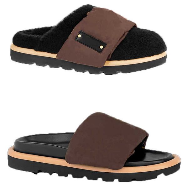 

slippers pool pillow flat comfort mule sandals designer slides women mule slipper lady nylon shoes strap men leather sandal sunset flat rubb, Black