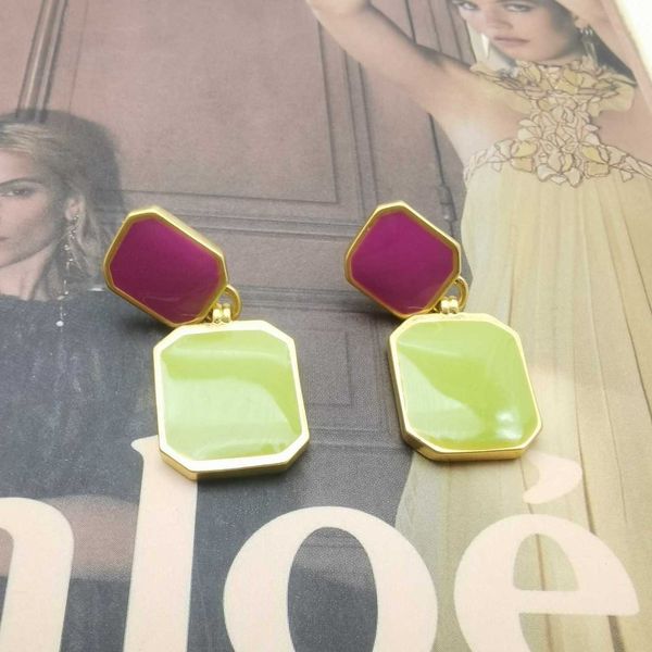 

Designer Earrings SL Luxury Top Exaggerated Geometric Drop Glaze Personalized Earrings Light Luxury Avocado Color Fashion Earrings for Women Accessories Jewelry